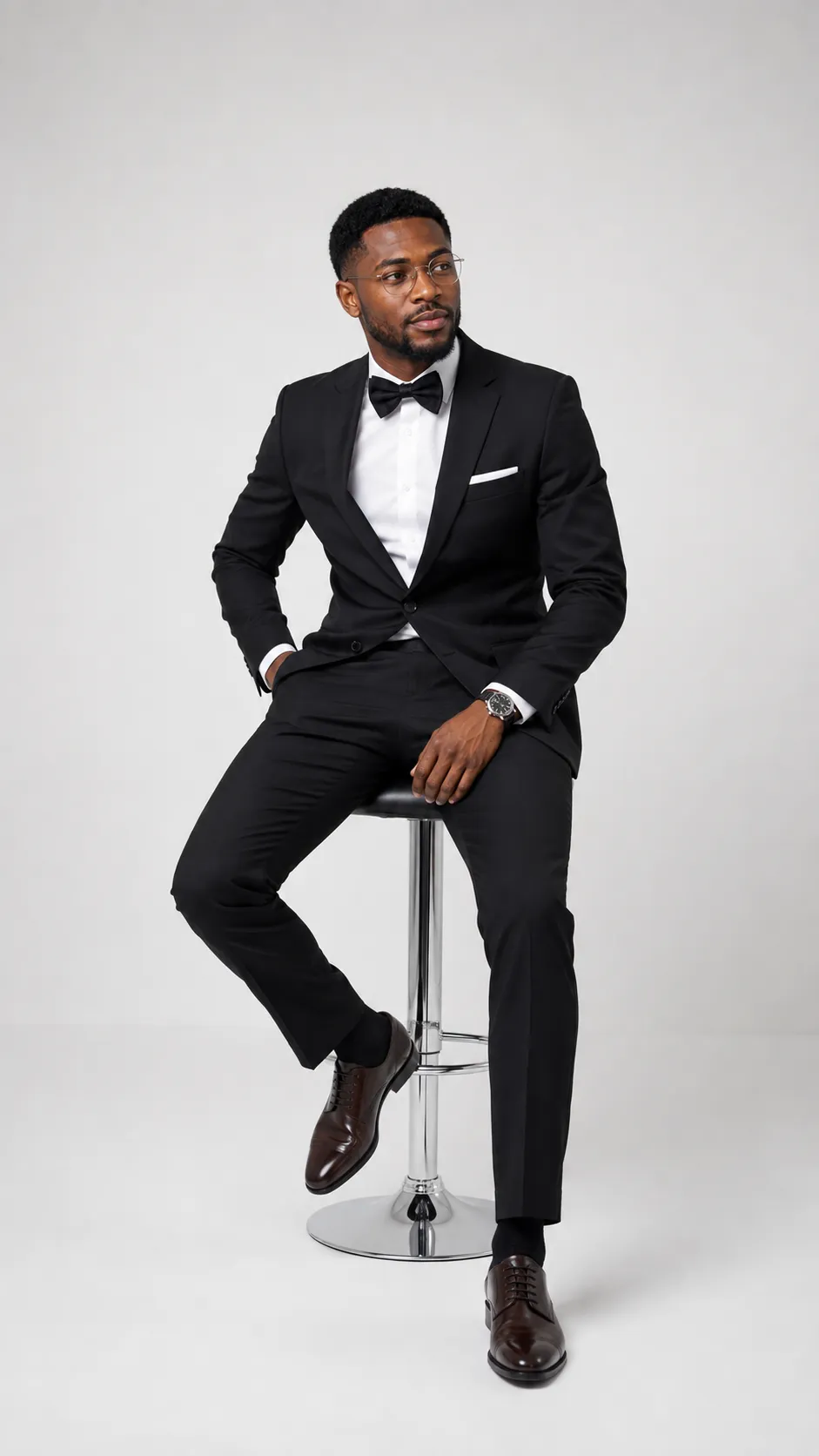 Style sombre studio constume noir en chaise